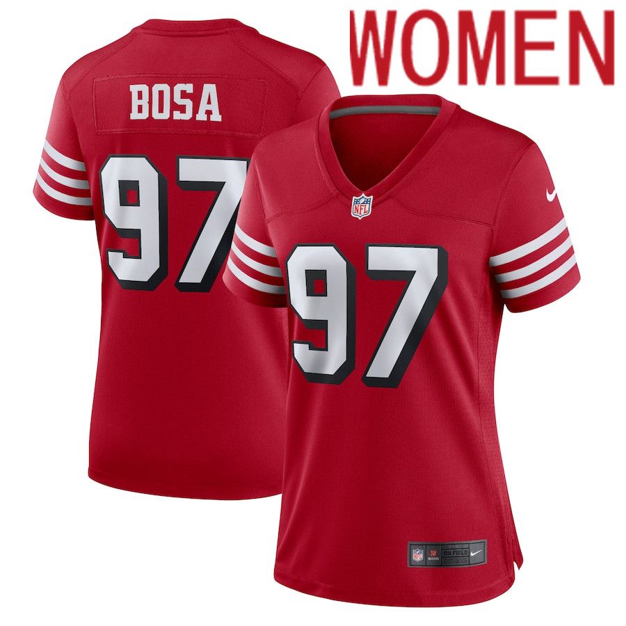 Women San Francisco 49ers #97 Nick Bosa Nike Scarlet Alternate Game NFL Jersey->women nfl jersey->Women Jersey